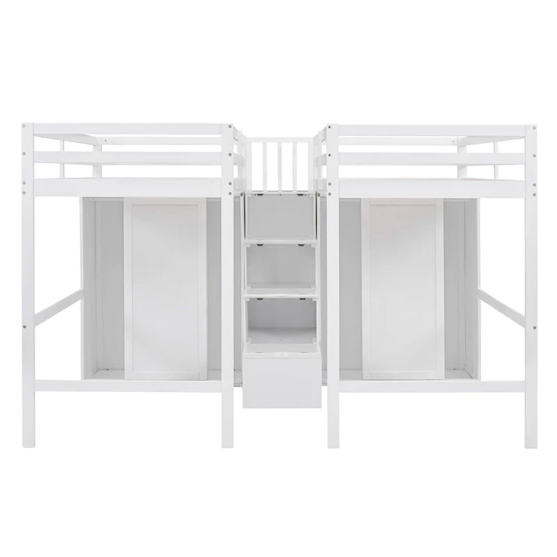 Double Twin Loft Beds with Wardrobes and Staircase