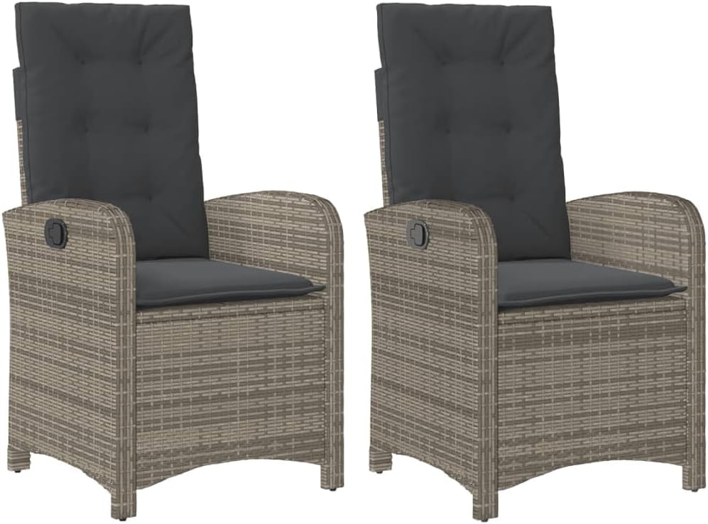 HUAKEHOM Gartensessel mit Kissen 2 STK. Gartenstuhl mit Verstellbarer Rückenlehne Liegestuhl mit Stahlrahmen Sessel Stuhl Relaxsessel Poly Rattan Grau Poly Rattan