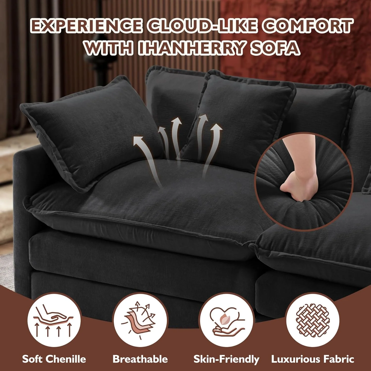111.4 Inch L-Shaped Modern Sofa Modular Cloud Sofa Ottoman 4-Seater Chenille Deep Seat Sofa