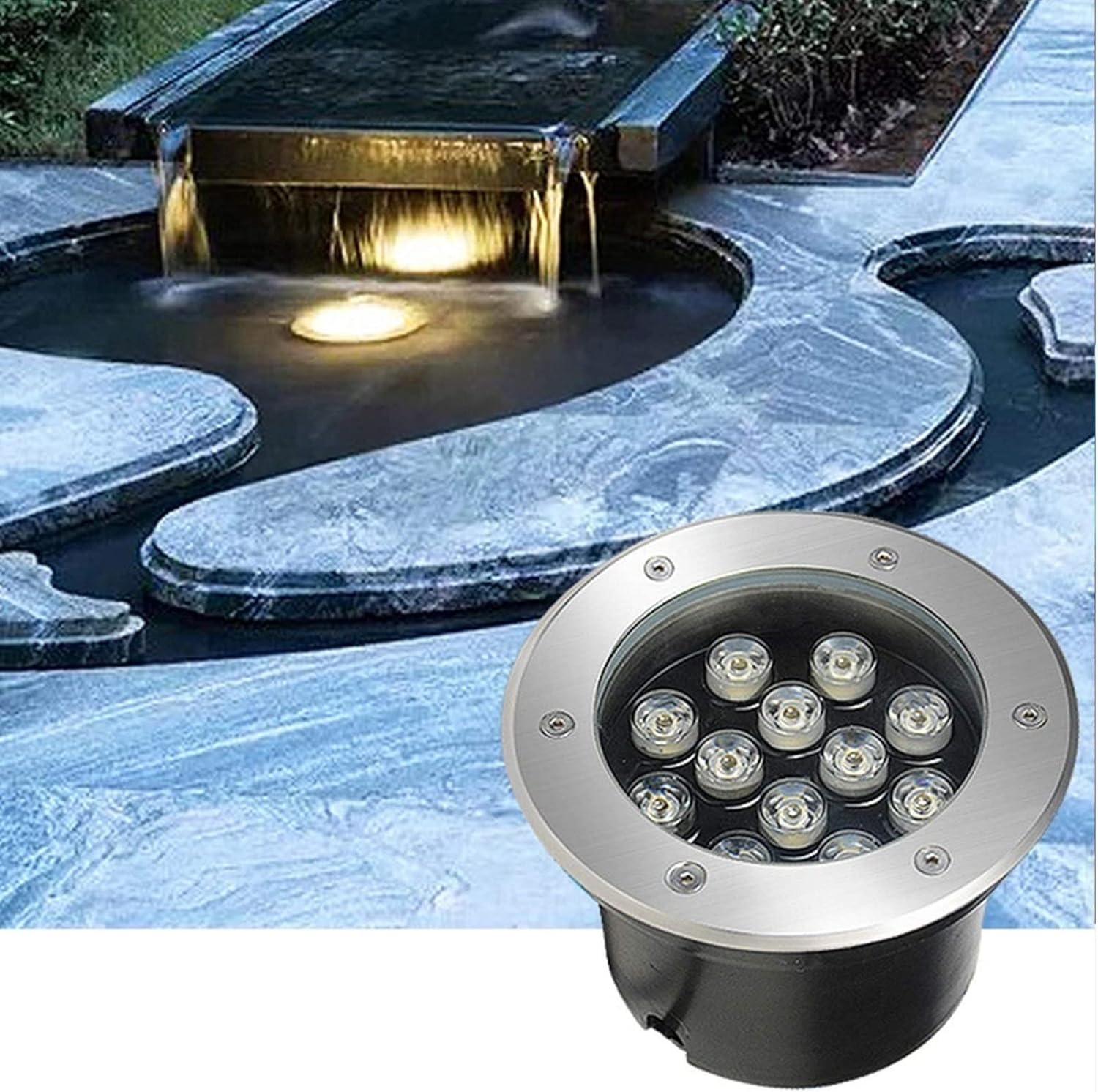Tauchbarer Led-Poolstrahler – Unterwassereinbauleuchte, Einbaustrahler, Unter Wasser Eingebetteter Poolstrahler, Led 12 V, Wasserdicht, Ip68, Edelstahl, Pool-/Teichbeleuchtung (Weißes Licht 15 W)