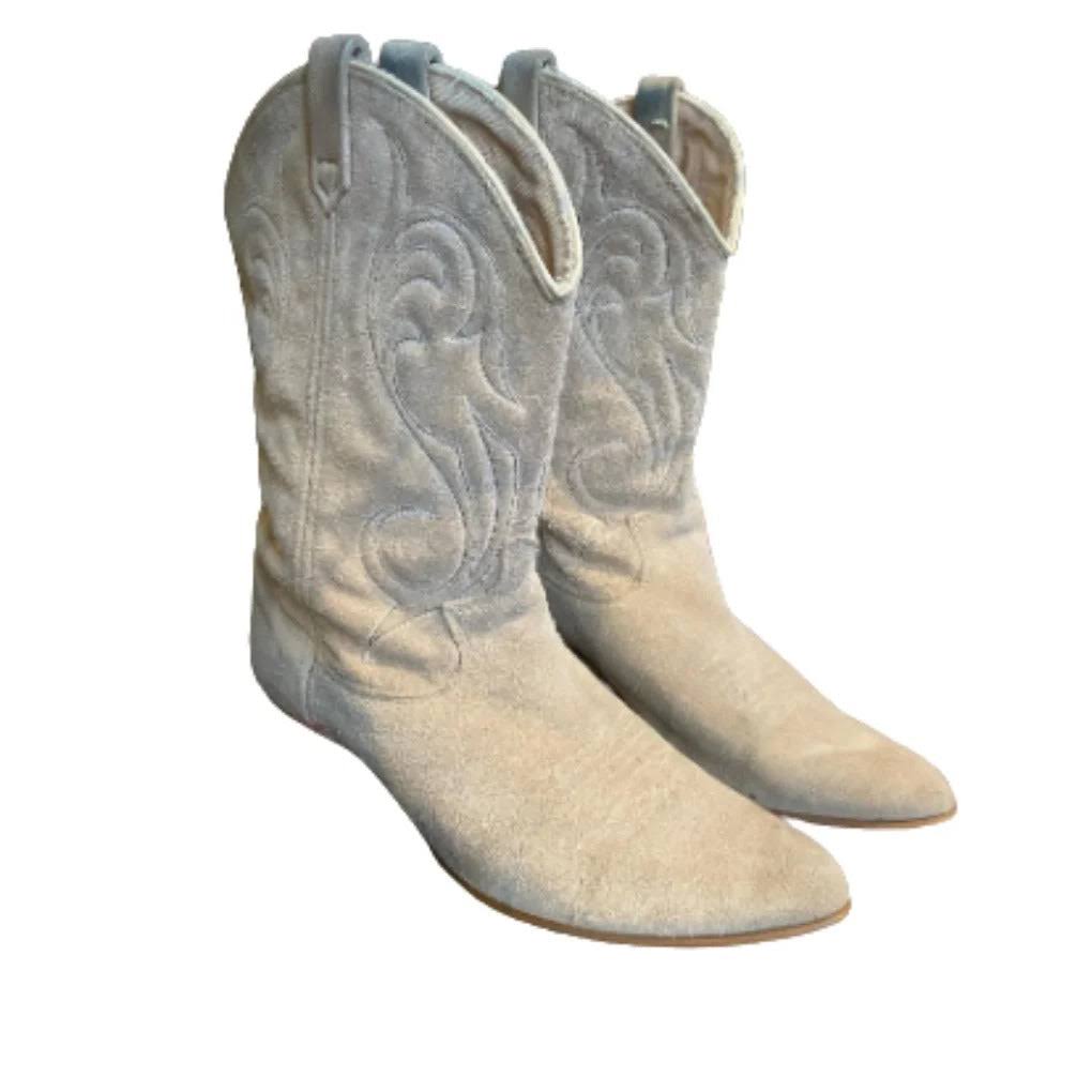 Vintage Cream Suede Western Boots