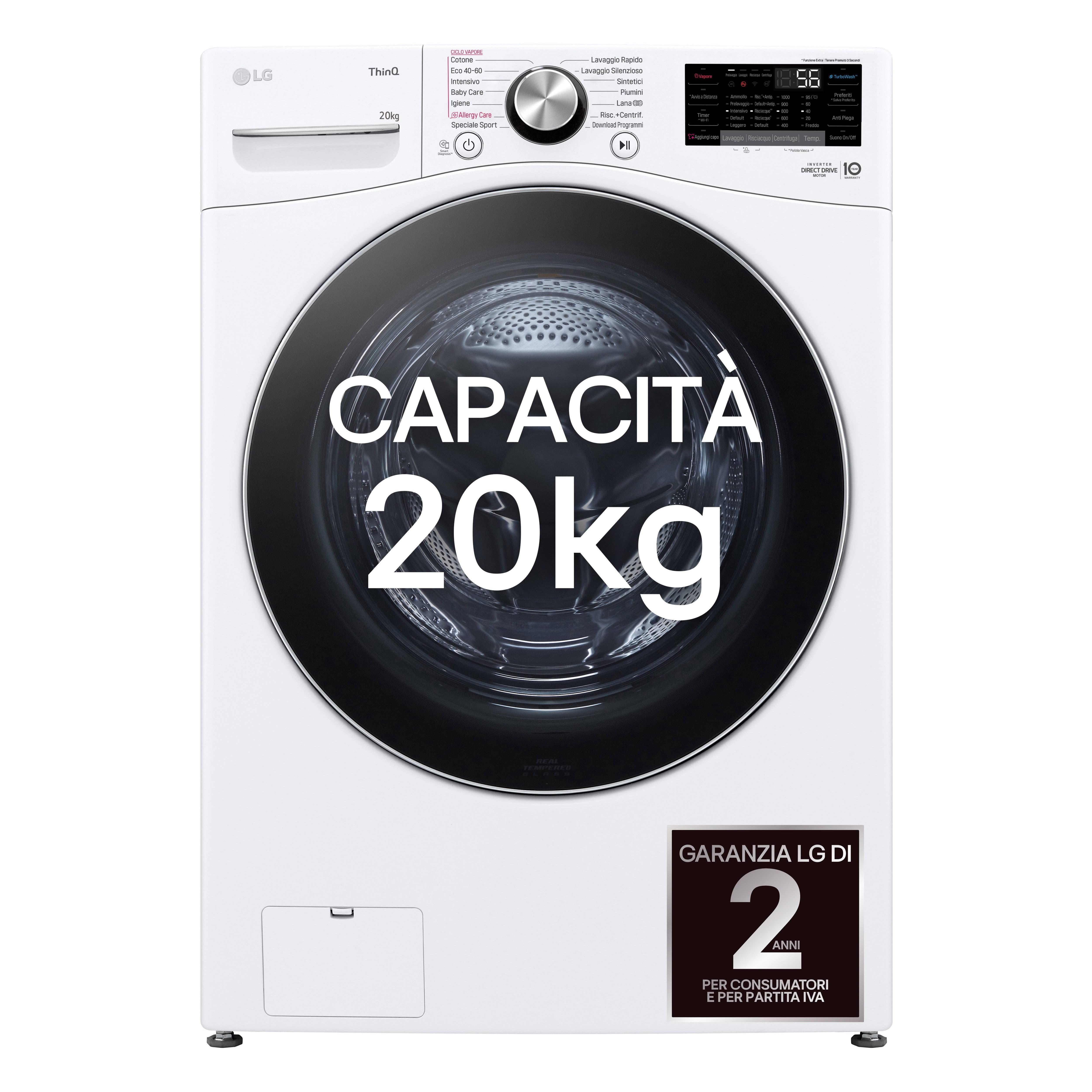 LG F0P3020TSWC Lavatrice capacità XL 20kg AI DD Serie P3
