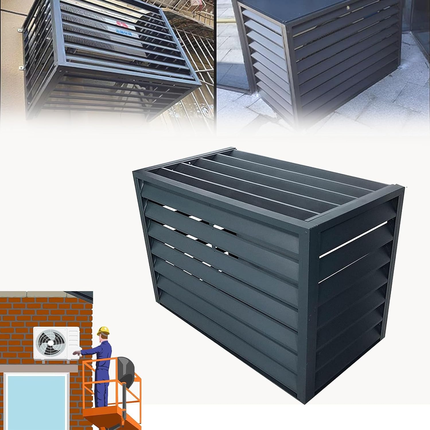 Mini Split Klimaanlage Abdeckung Outdoor, Multifunktionales Pflanzenregal mit 45° geneigtem Gitter, Wetterfest für freie Luftzirkulation