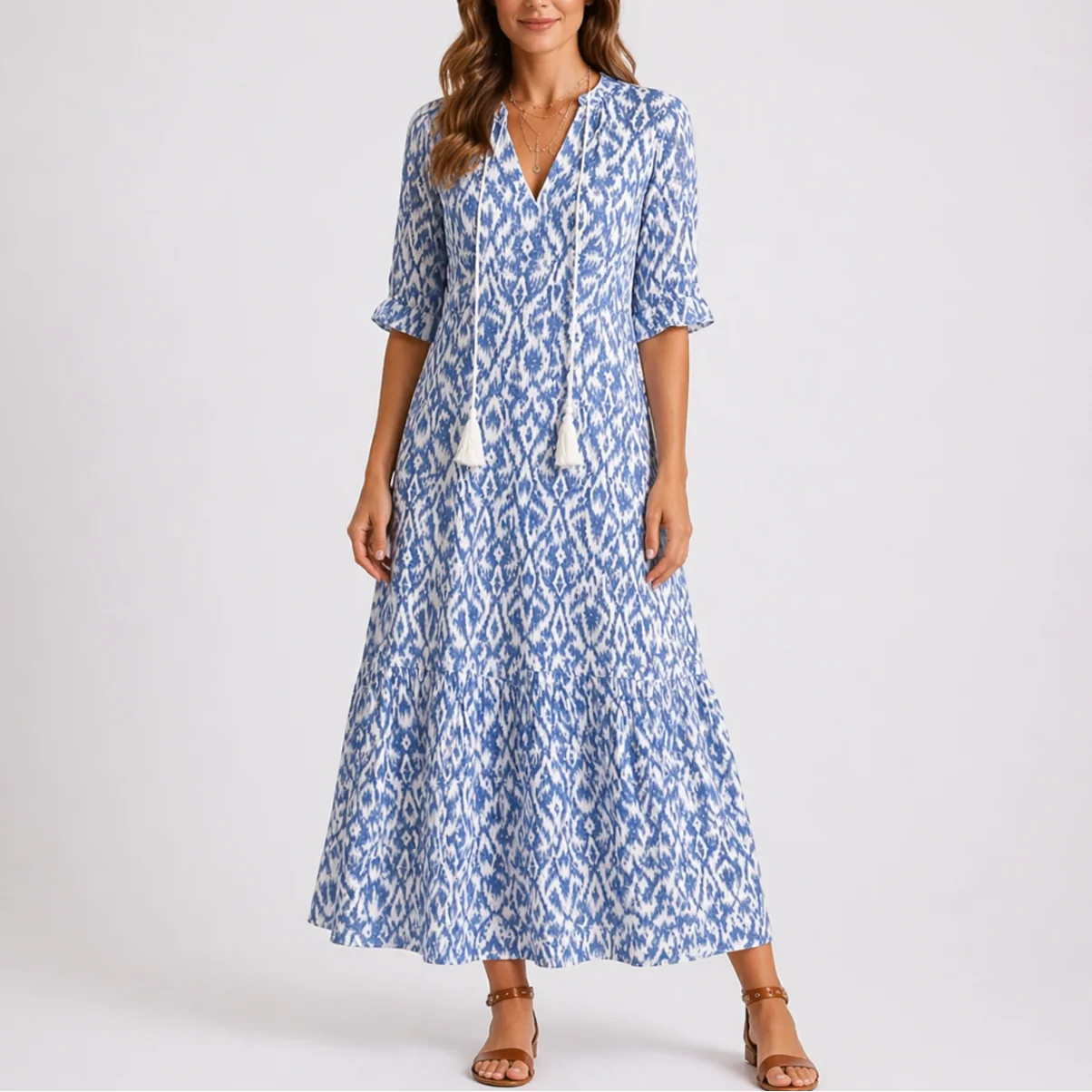 Womena??s Floral Midi Dress Lightweight Summer Style