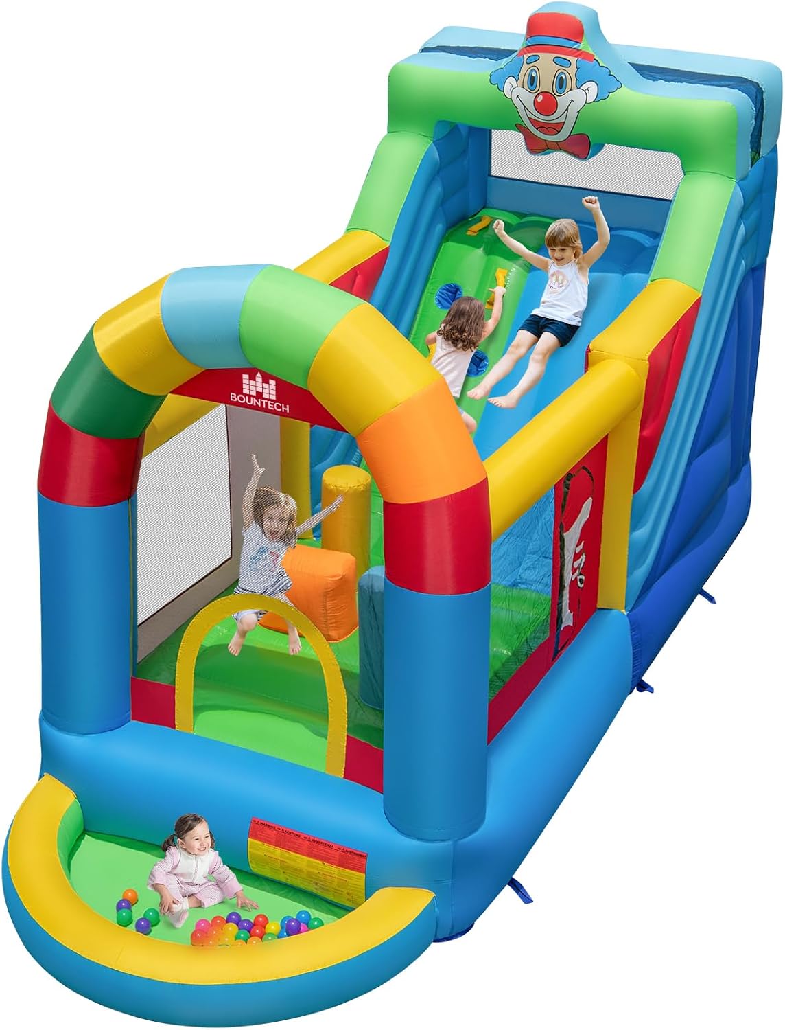 COSTWAY Castello Gonfiabile per Bambini, Casa Gonfiabile per bambini con Parete d'Arrampicata, Scivolo Lungo, Ostacoli e Piscina di Palline, Parco Acquatico Gonfiabile da 3-10 Anni per Esterno Interno