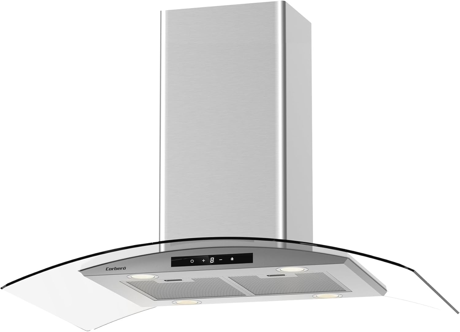Corberó – Campana Extractora Isla 90 cm | SIROS9100 | Caudal 946m³/h | 66db | 296W | 6 Velocidades | Control Touch| 2 Filtros de Aluminio + Filtro de Carbon | Inox