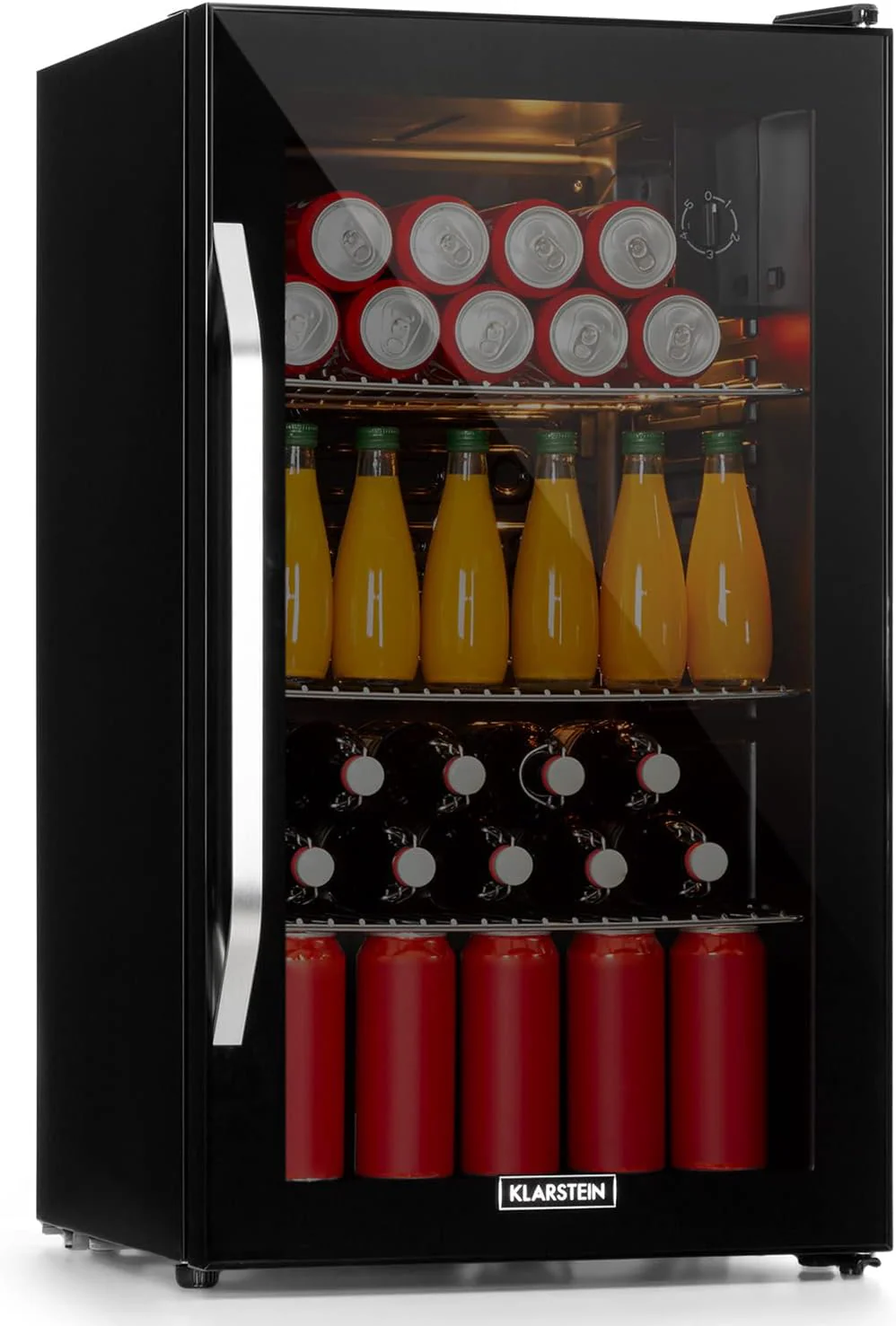 Klarstein Mini Koelkast met Glazen Deur voor Kamer, Drankenkoelkast met Verstelbare Planken, Klein 80 Liter, Indoor/Outdoor Koelkast Stil