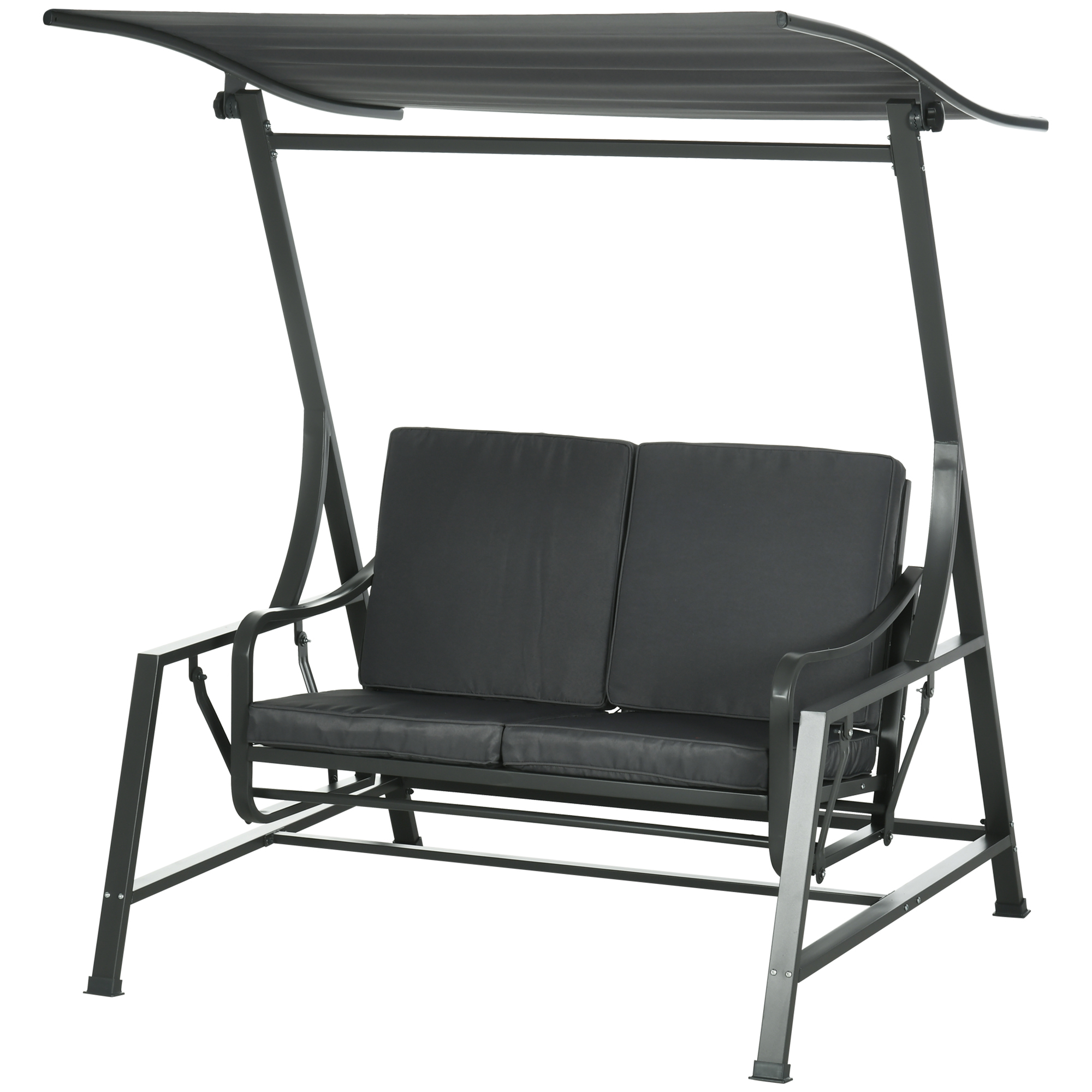 Outsunny tuinschommelset, 2-zits tuinschommelset met baldakijn, grijze kussens