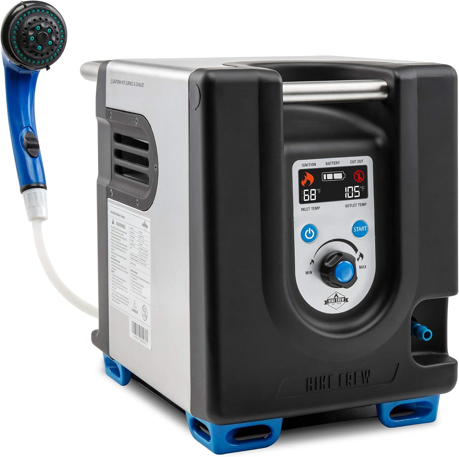 Scaldabagno portatile a propano e pompa per doccia con batteria integrata | Sistema compatto per la pulizia e la doccia all'aperto con LCD, spegnimento di sicurezza e custodia per il trasporto, acqua calda istantanea per campeggio ed escursionismo