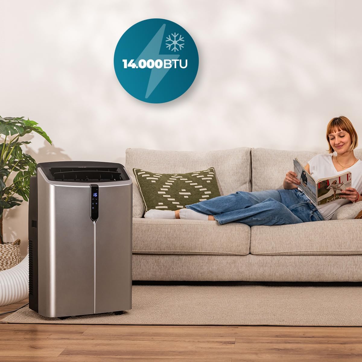 Cecotec Mobile Klimageräte ForceClima 14800 Nux Heating. 14000 BTU, Heizfunktion, 5 Modi, 3 Stufen, für große Räume bis 35 m², Entfeuchter 30 L/Tag, LED-Display, Timer, Oszillation, R290, Klasse A