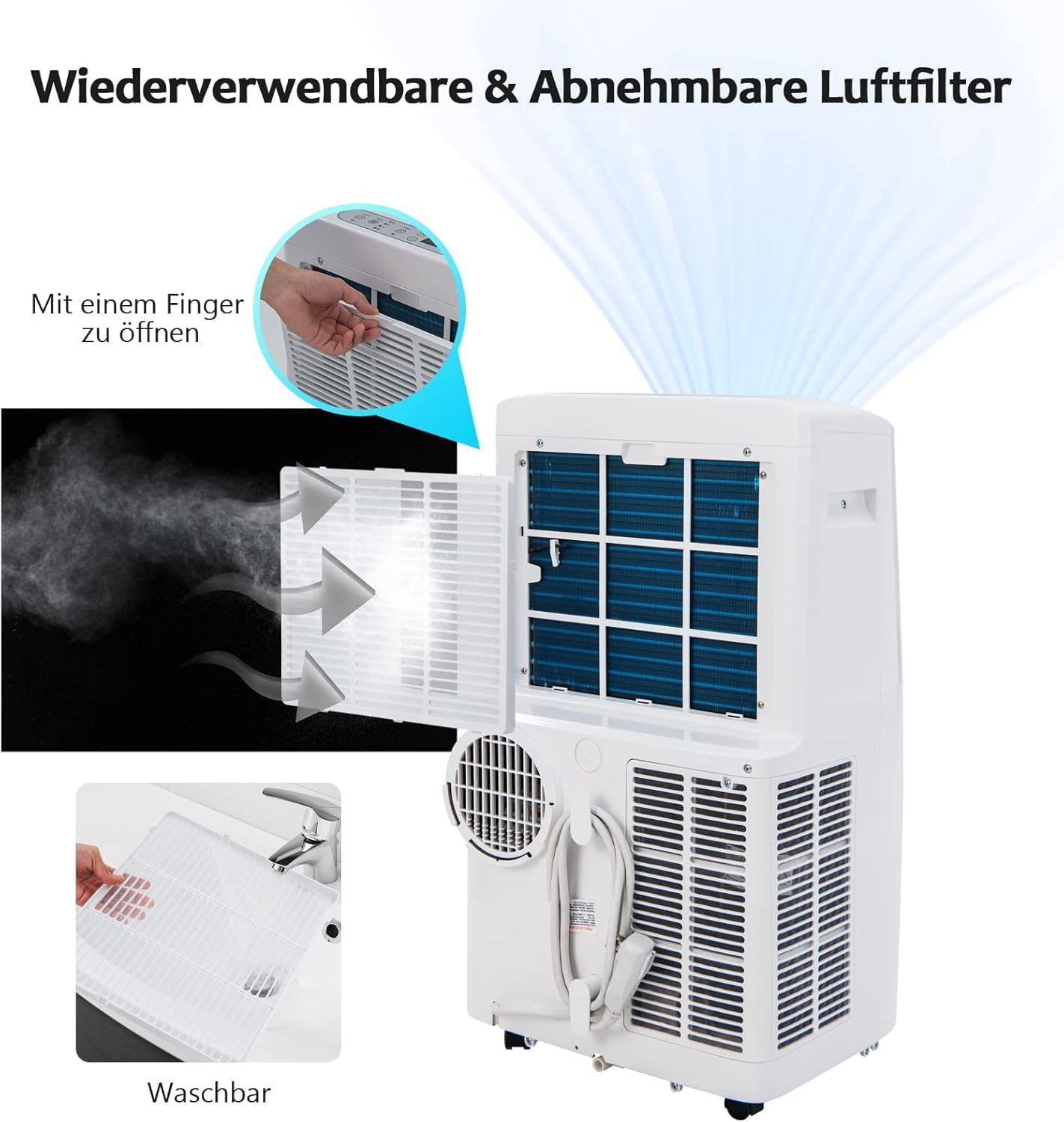 GOPLUS 16000 BTU Klimaanlage mit Abluftschlauch, 5 in 1 mobiles Klimagerät: Kühlen, Heizen, Entfeuchten, Belüften, Schlafmodus | 24H-Timer | App & Fernbedienung | für Raumgröße bis 30㎡ (16000BTU)