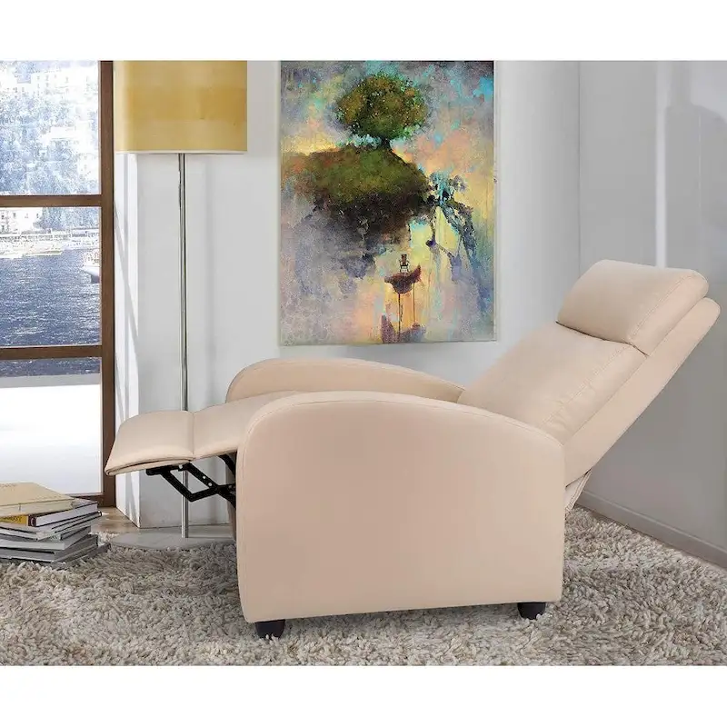 PU Leather Push-Back Recliner Chair, Brown / Black / Grey / Khaki / Red / Beige, Single