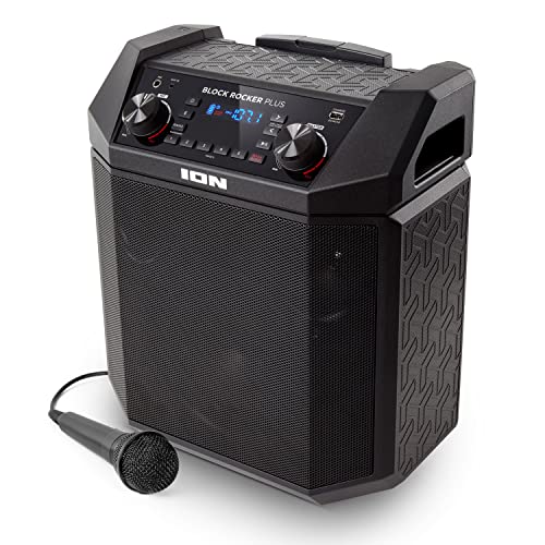 ION Audio Block Rocker Plus – Portable Bluetooth Speaker 100W W/Battery, Karaoke Microphone, AM FM Radio, Wheels & Telescopic Handle and USB Charging