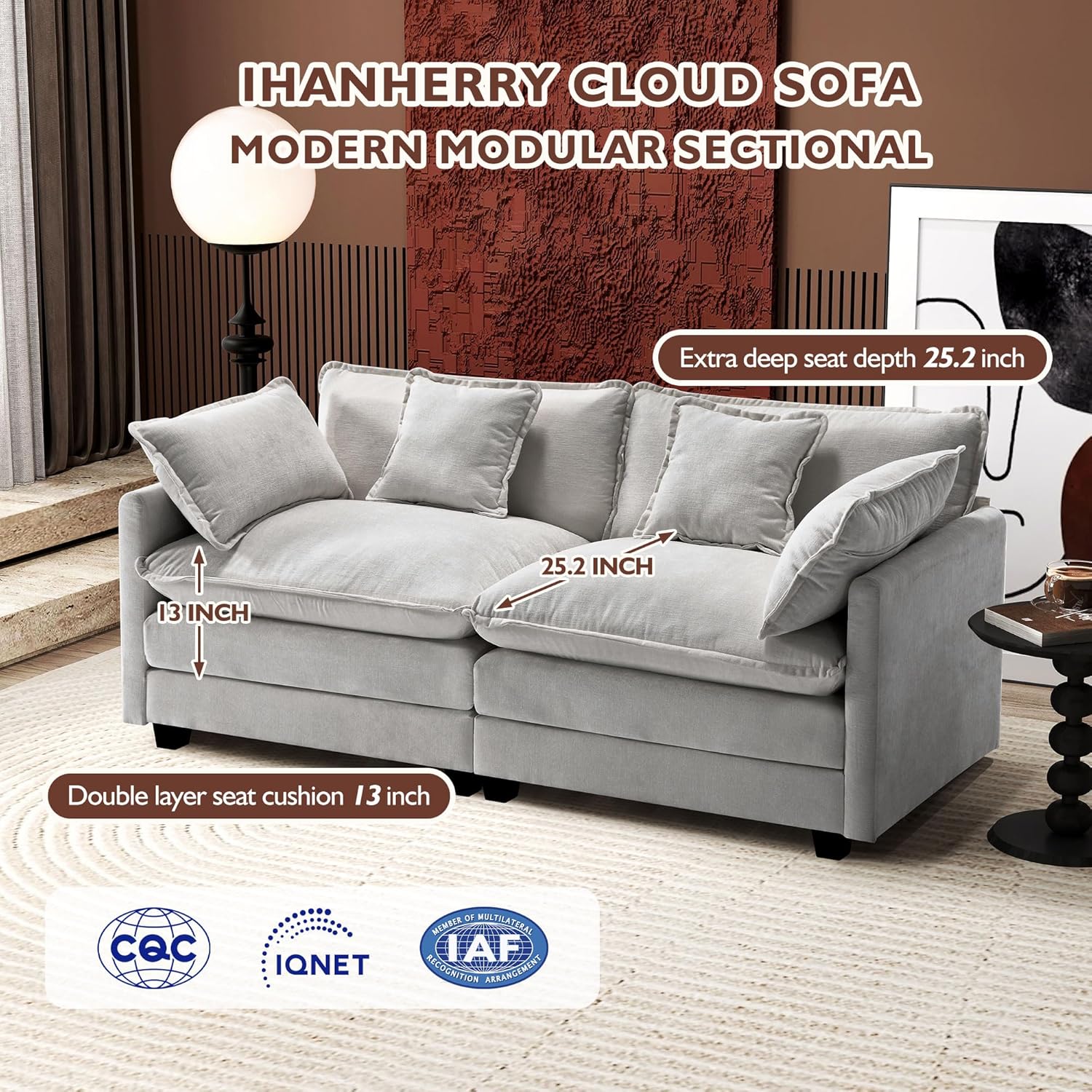 111.4 Inch L-Shaped Modern Sofa Modular Cloud Sofa Ottoman 4-Seater Chenille Deep Seat Sofa