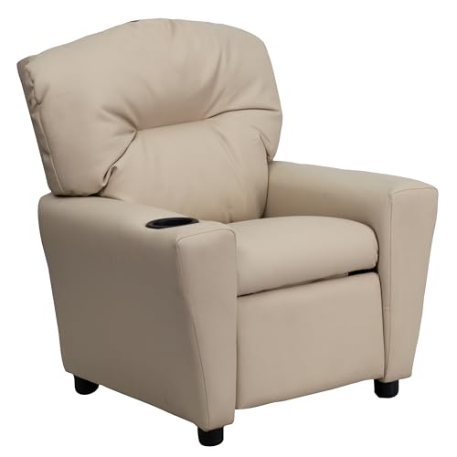 Flash Furniture Chandler, poltrona reclinabile in vinile per bambini con portabicchieri e reclinabile di sicurezza, moderna sedia reclinabile per bambini, supporta fino a 90 lbs, beige : Casa e cucina