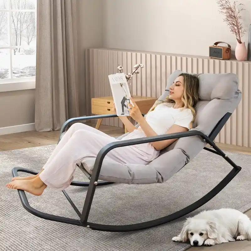 Oversized Rocking Lounge Chair, 450 lbs Extra Large Outdoor Recliner with Water-resistant Cushions