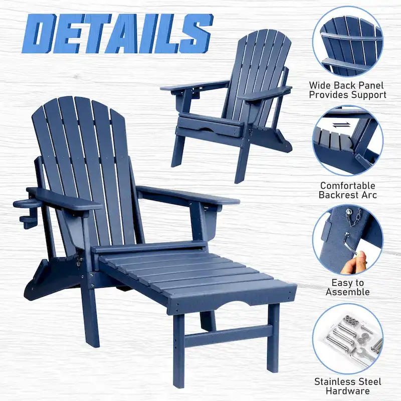 Vrakae Folding and Adjustable Adirondack Chair with Ottoman