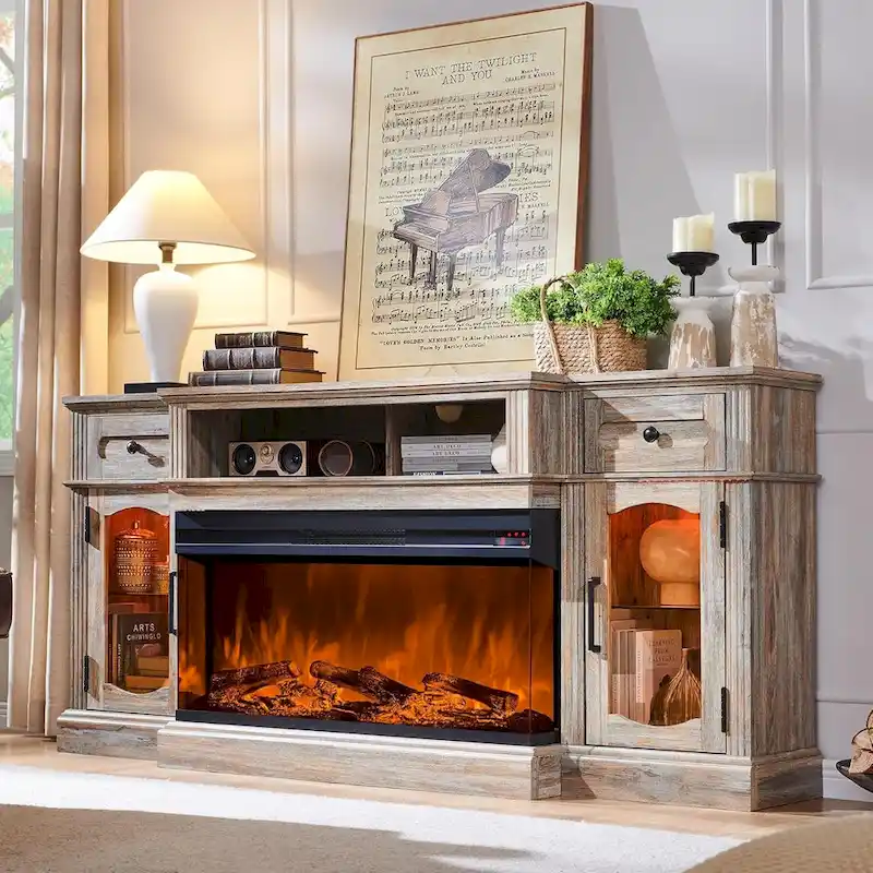 Farmhouse Electric Fireplace TV Stands up to 80, Entertainment Center