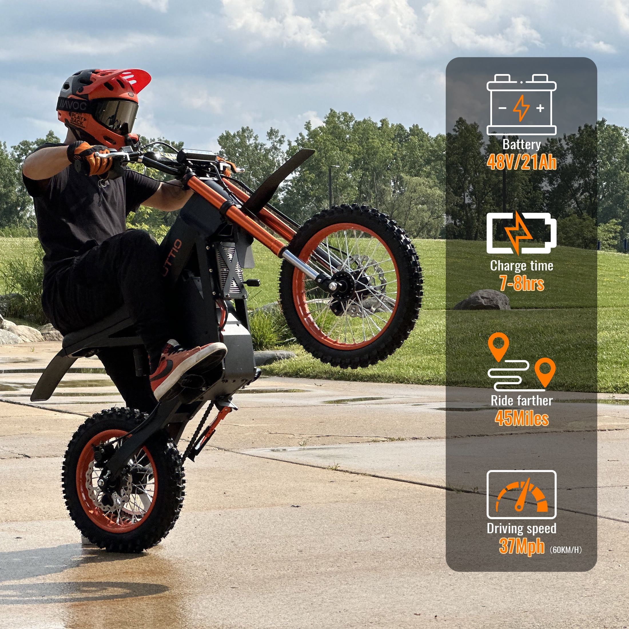 TUTTIO Soleil01 Adult Electric Dirt Bike (with Branded Helmet), 2000W, 48V 21Ah Battery, 37Mph Full Suspension Mountain E-Bike, 200Nm Torque All-Terrain Electric Motorcycle