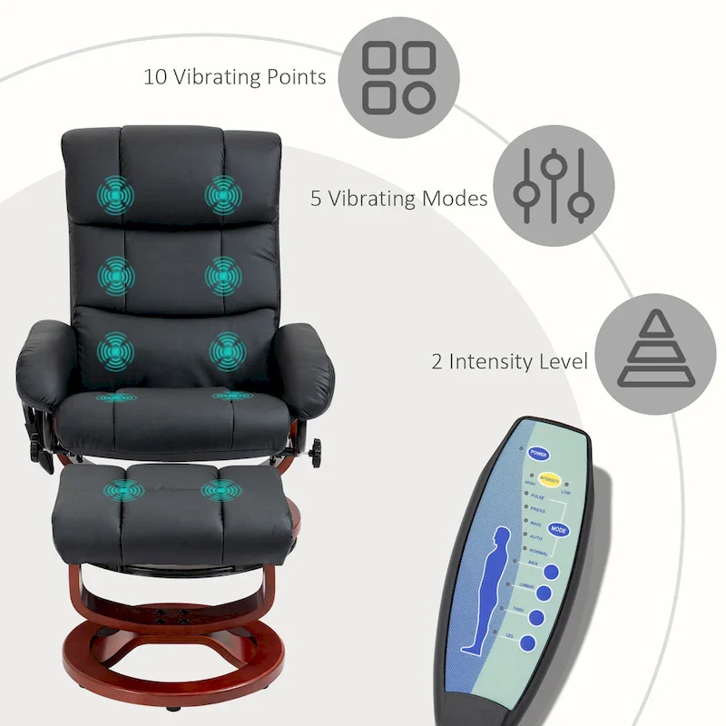 HOMCOM Recliner Chair with Ottoman, Electric Faux Leather Recliner