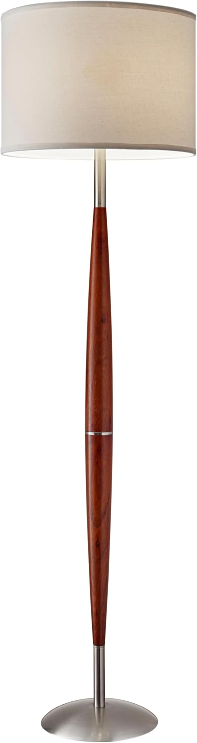 Adesso Hudson Floor Lamp - Adjustable Brightness, Perfect Lighting for Bedroom, Living Room and Corner Decor, Maple Eucalyptus Wood & Satin Steel Accents, Soft/White Lampshade