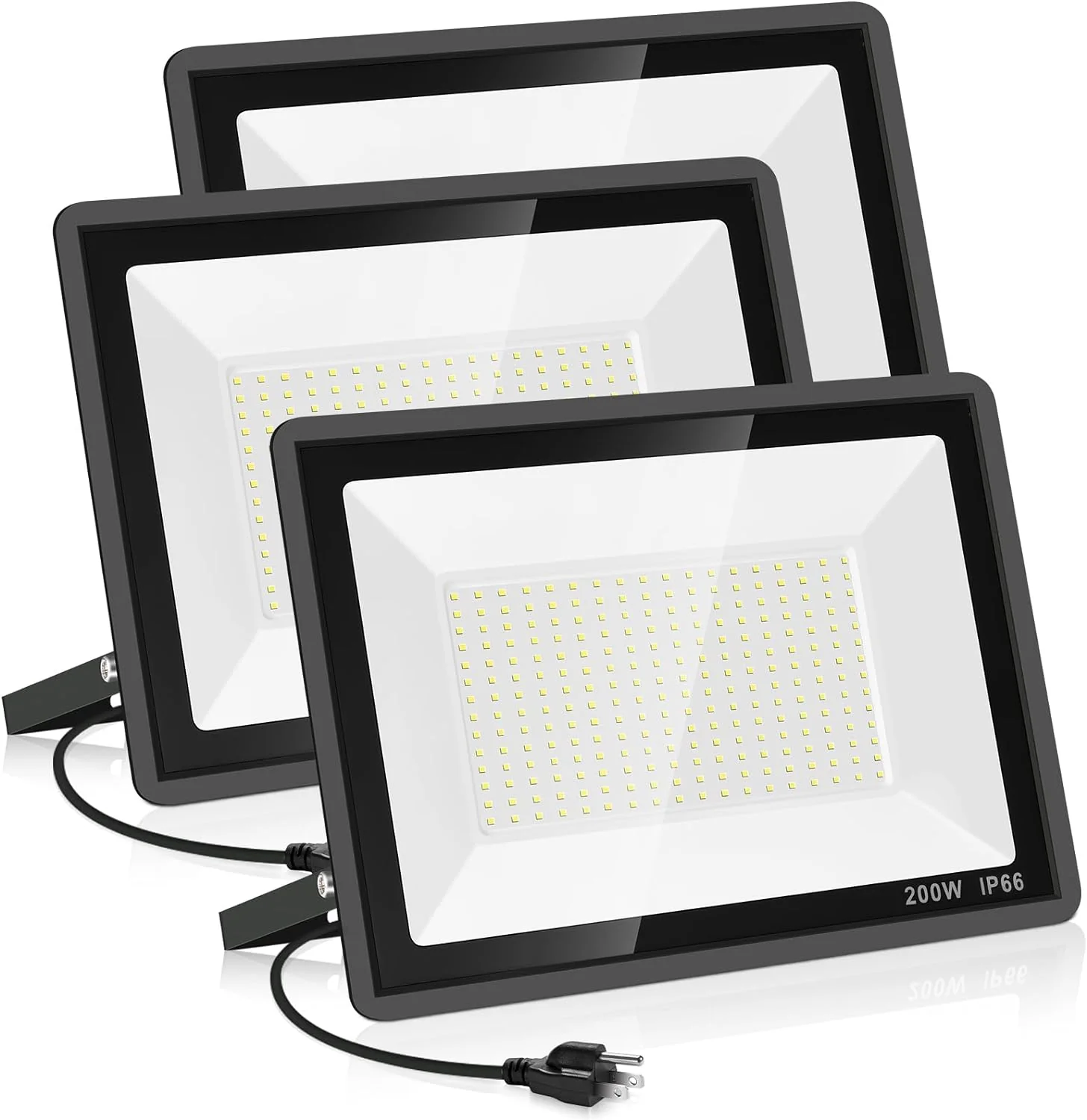 3 Pack 200W LED Flood Light,Super Bright Exterior Security Lights With Plug,IP66 Waterproof Outdoor Flood Light, 22800lm 5000K Daylight White Floodlight for Yard, Garden,Basketball Court, Arena
