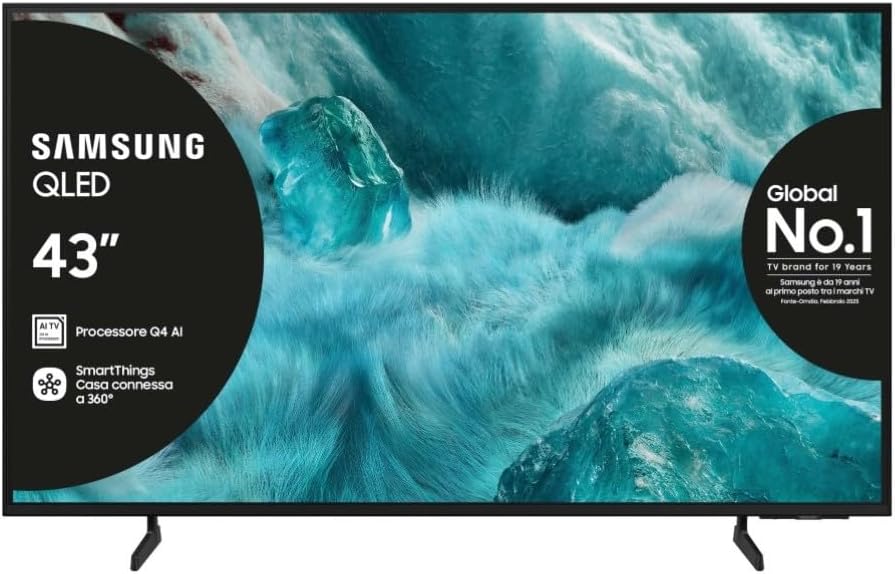 Samsung QLED 4K Vision AI Smart TV 43'' QE43Q7F4AUXZT QLED 4K, Q4 Processor, 100% Volume Colore con Quantum Dot, Motion Xcelerator, OTS Lite & Adaptive Sound, SlimLook Design, 2025