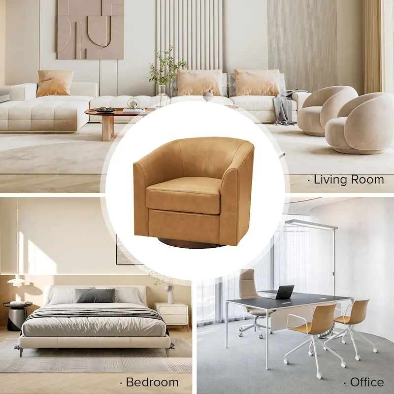 Althea Modern Genuine Leather Swivel Barrel Chair with Solid Wood Base Set of 2 By HULALA HOME