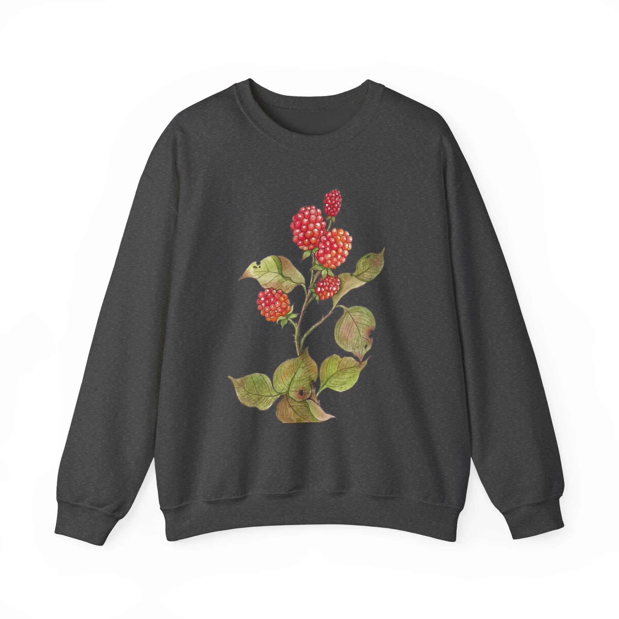 Botanical Raspberry Crewneck Sweatshirt - Vintage Floral  Illustration Graphic Sweatshirt