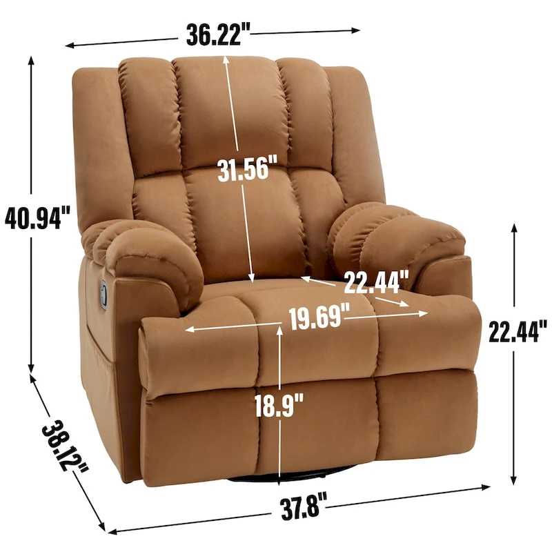 Lazy Boy Swivel Rocker Fabric Recliner Chair, Overstuffed Large Manual Recliner Glider with Pillow Top Arms and Cushion Back