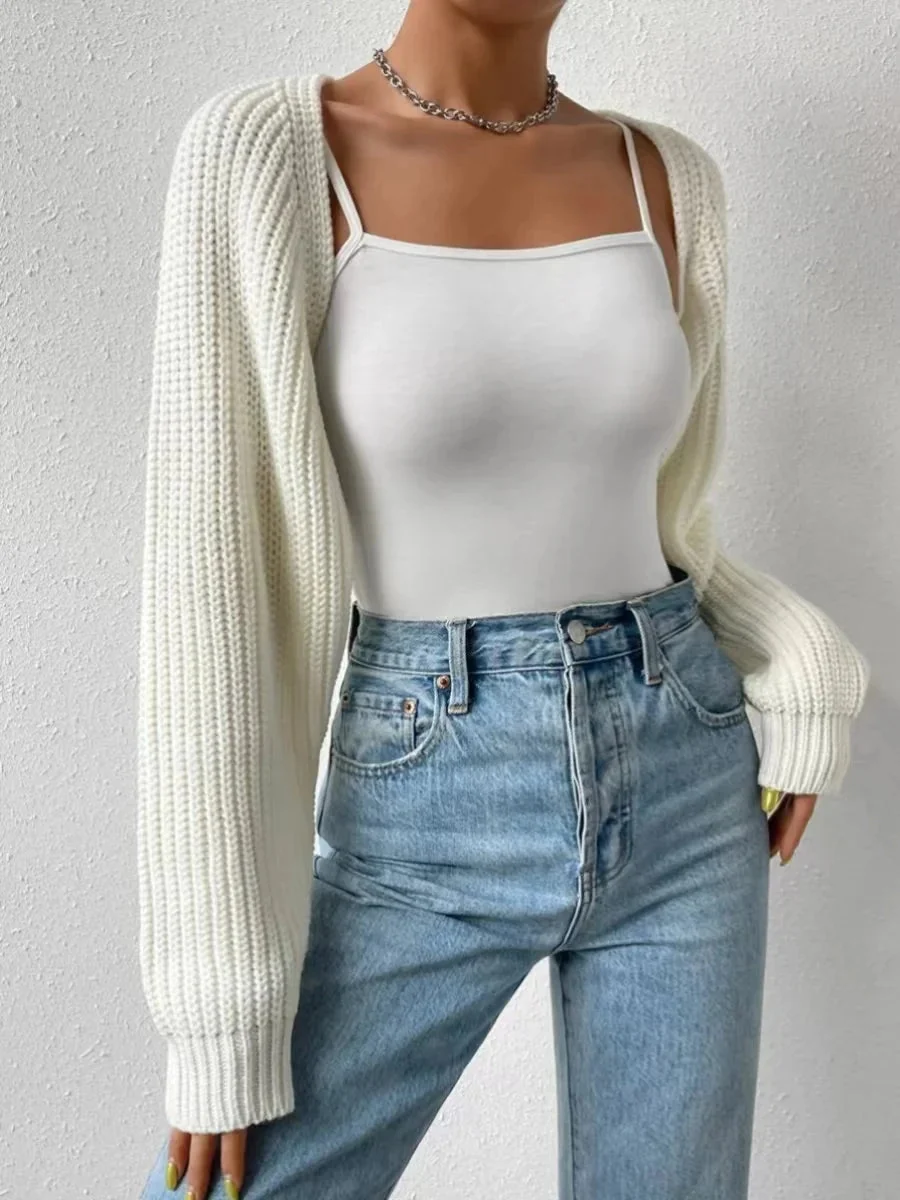Women��s Cropped Shrug Cardigan Relaxed Ribbed Design
