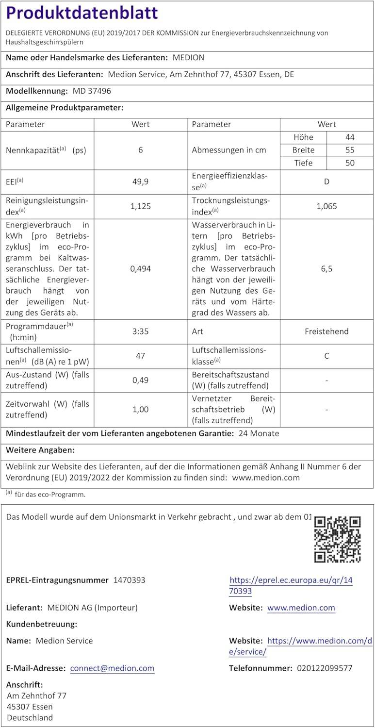 MEDION Tischgeschirrspüler DWT60 (6 Gedecke Fassungsvermögen, 7 Programme, ECO Programm, ca. 6,5 Liter Verbrauch, AquaStop, LED Display, Kindersicherung, MD37496) silber