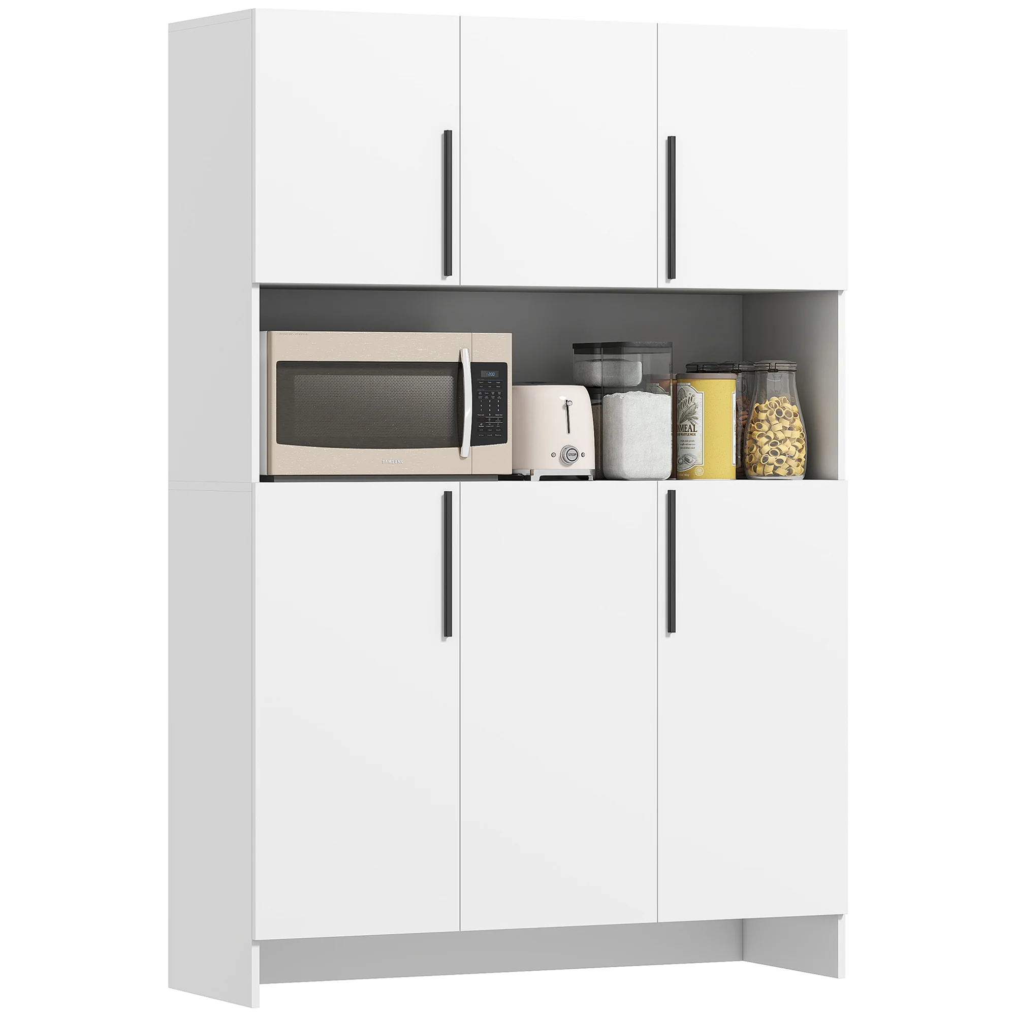 HOMCOM Keukenkast, 4 Kasten, 6 Deuren, 12 Scharnieren, Werkblad, Spaanplaat, Wit