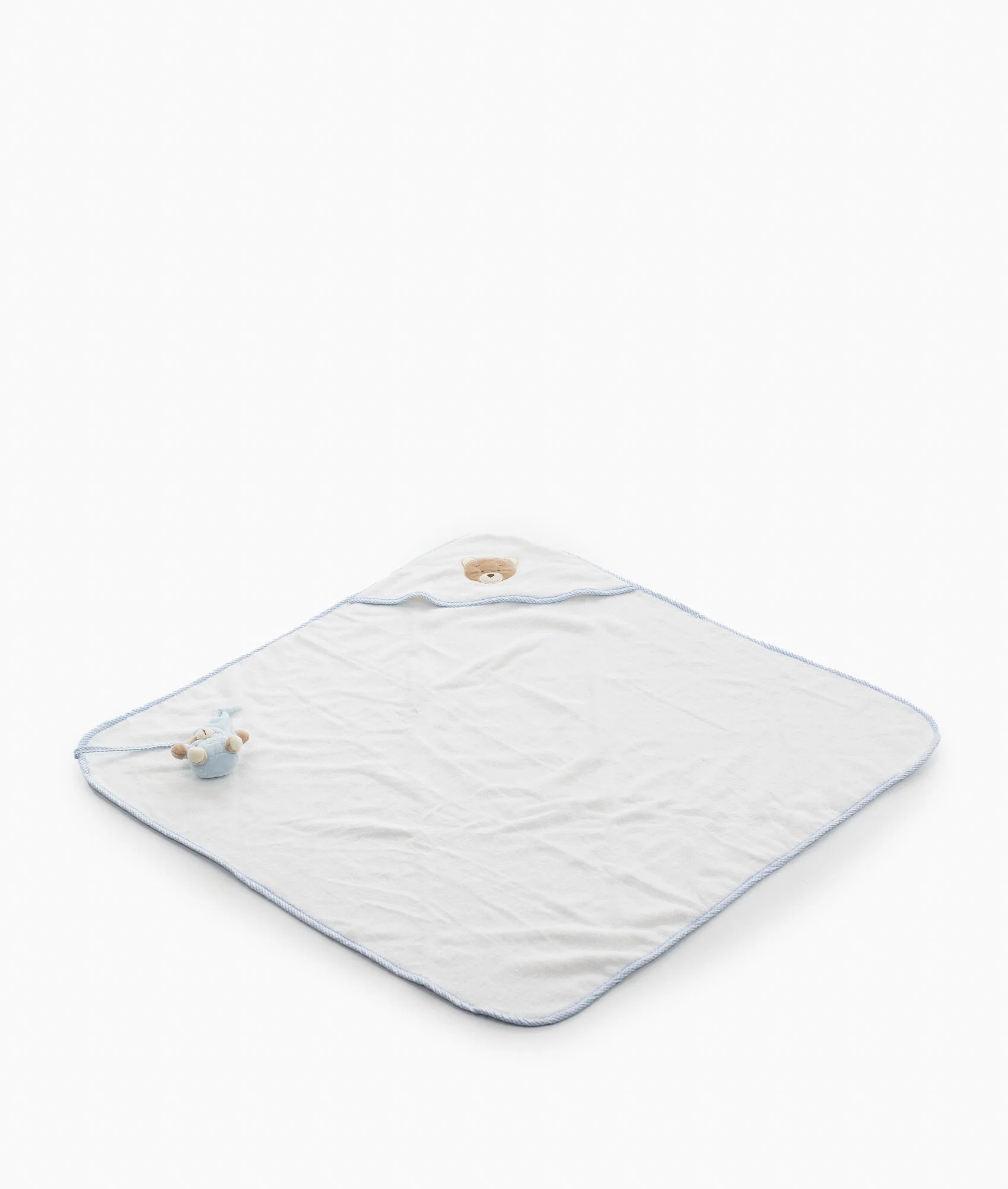 Hooded Towel with Mitt & Toy | White & Blue