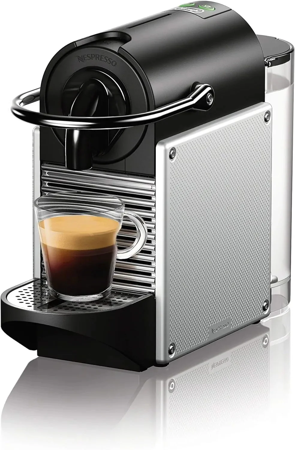 Nespresso Pixie espresso machine by De’Longhi, 19-bar pump, compact aluminum design, silver, 1100 ml