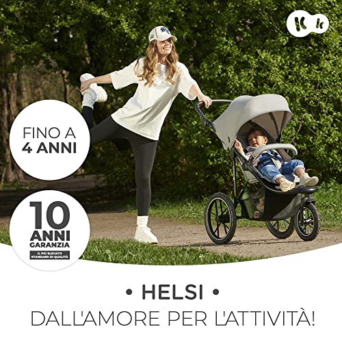 Kinderkraft HELSI Passeggino leggero 3 ruote, dalla nascita fino 27 kg, con Maniglione del genitore regolabile, Posizione sdraietta, Grande ruote gonfiabili, Cestello portaoggetti, Nero : Prima infanzia