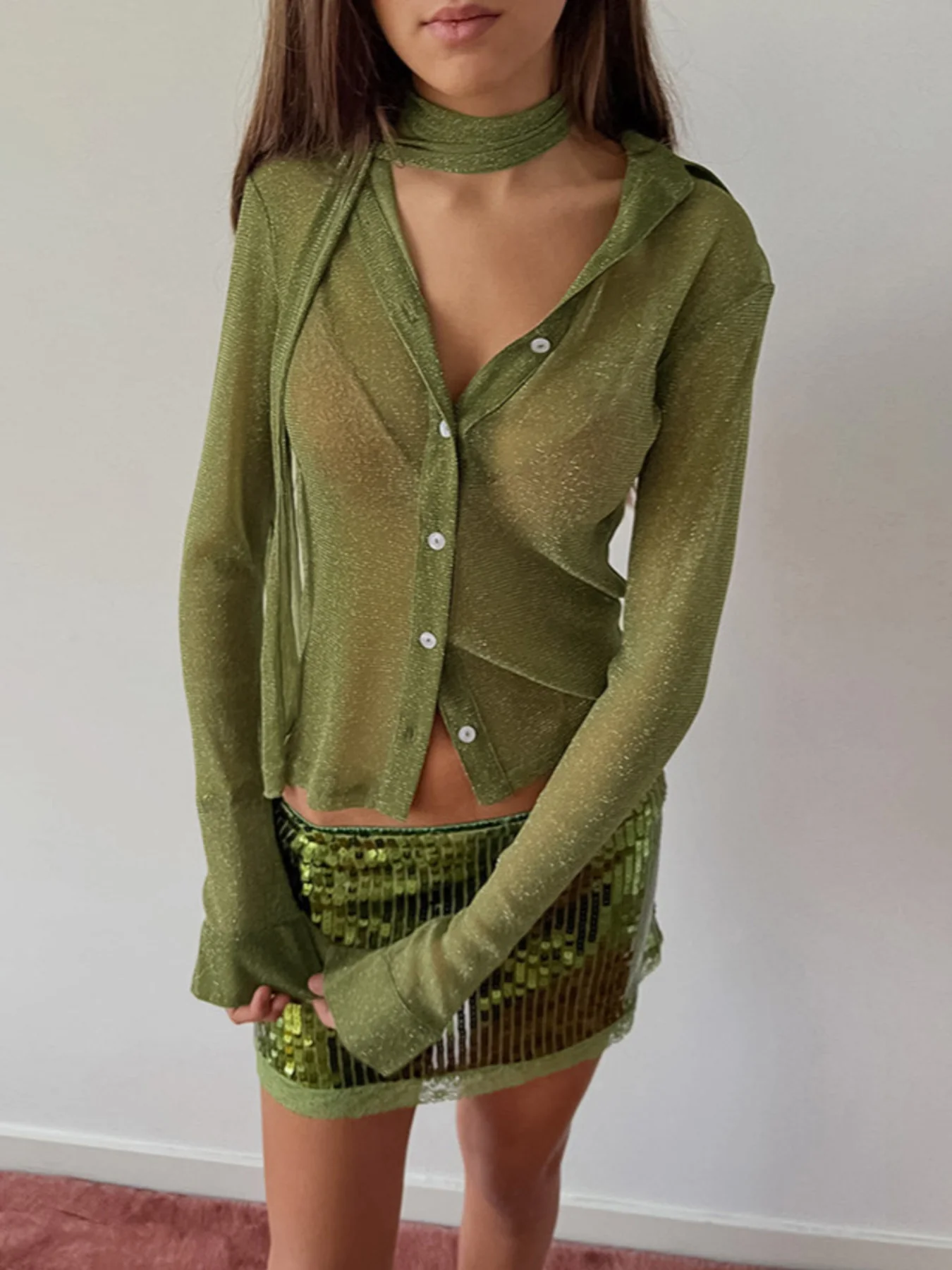 Button Up Shirt with Scarf