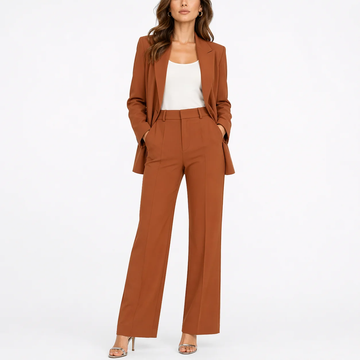 Women��s Two-Piece Set Tailored Blazer and Straight-Leg Pants