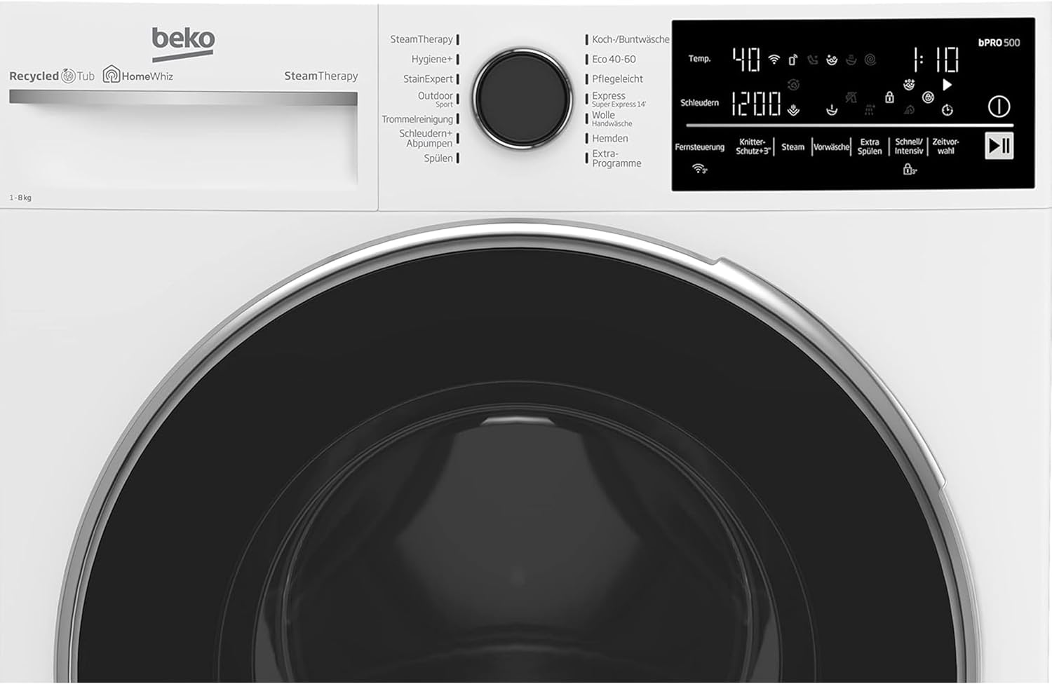 Beko Waschmaschine 8kg, Stiftung Warentest GUT (1,9)*, 1400 U/min, SteamCure Dampffunktion, AquaWave Schontrommel, StainExpert Programm, B5WFT78410W, Weiß