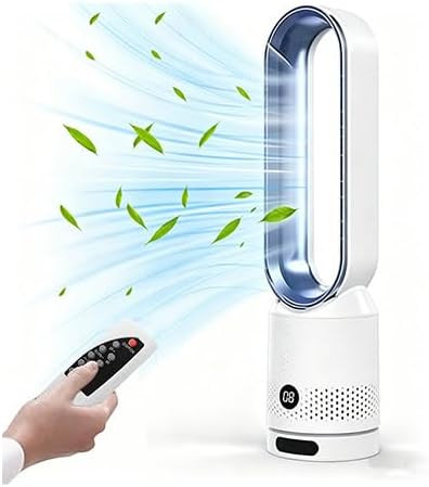 Ventilator ohne Schaufel, leiser Säulenventilator, 90° Oszillation und 8 Geschwindigkeitsstufen, Ventilator ohne Flügel, mit Fernbedienung und Touchscreen, Luftreinigung, für Schlafzimmer (blau)