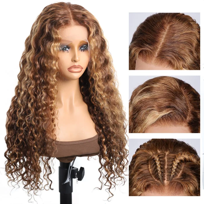 Honey Blonde Highlight Water Wave Wig 13x4 13x6 Lace Front Wig Colored Human Hair Lace Wig