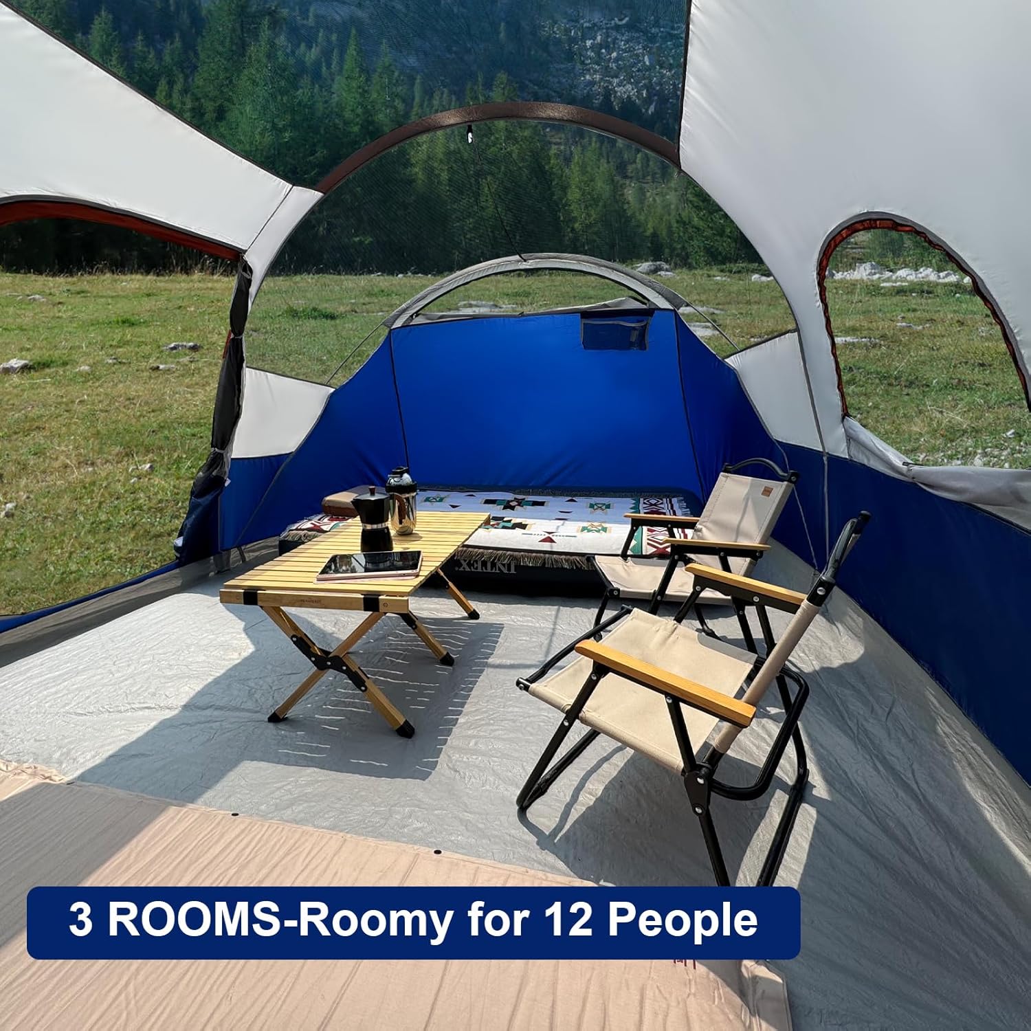 CAMPROS CP Tent 12-Person-Camping-Tents,3 Room Family Tents,Waterproof Windproof Family Tent with Top Rainfly,6 Large Mesh Windows,Double Layer,Easy Set Up, Portable with Carry Bag-20' x 9' x 72
