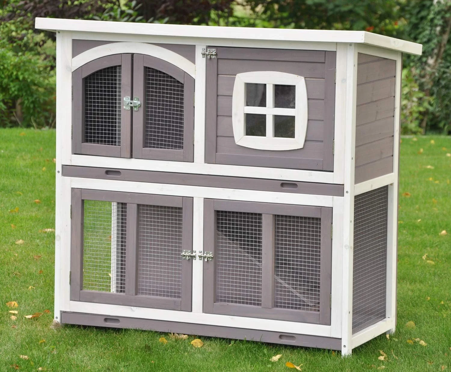 nanook Murmel XXL Doppel Kaninchenstall Hasenstall - doppelstckig - wetterfest - 211 x 52 x 107 - Farbe: Taupe/Weiss - extra groes Kaninchengehege