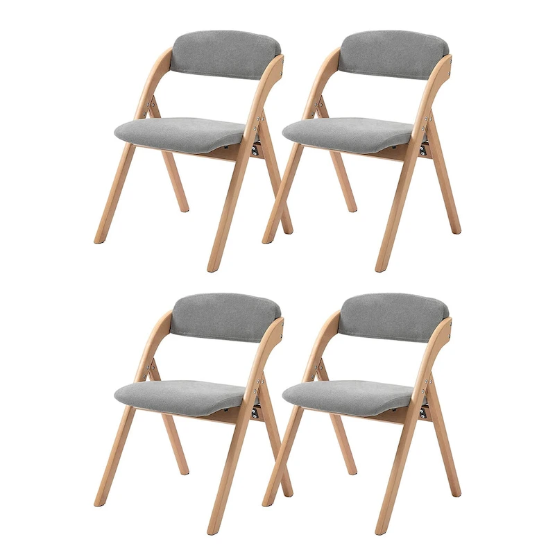 Wooden Stackable Dining Folding Chairs with Padded Seats(Set of 4)