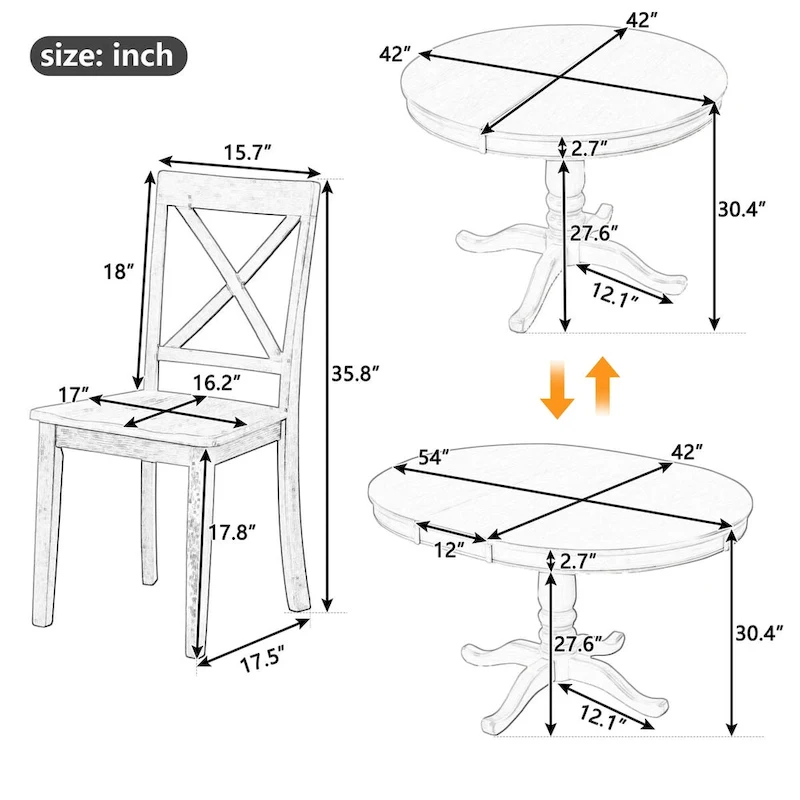5-Piece Dining Round Extendable Table Set with 4 Chairs