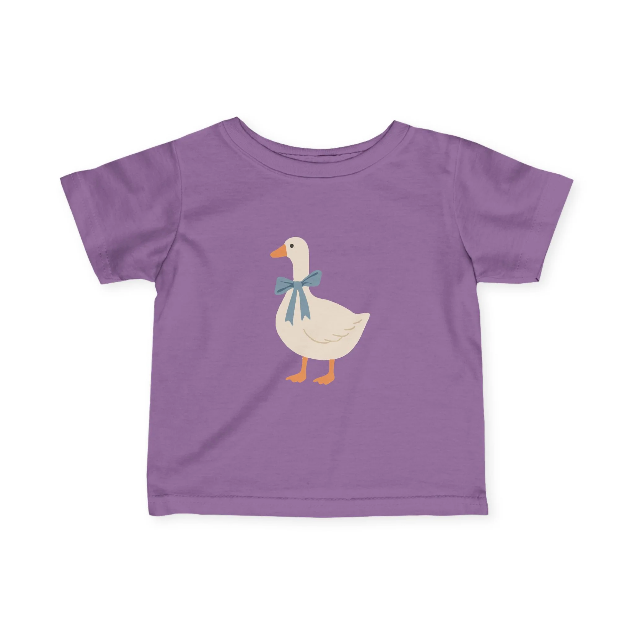 Baby Tee with Cute Duck Illustration �C Blue Bow Infant Shirt