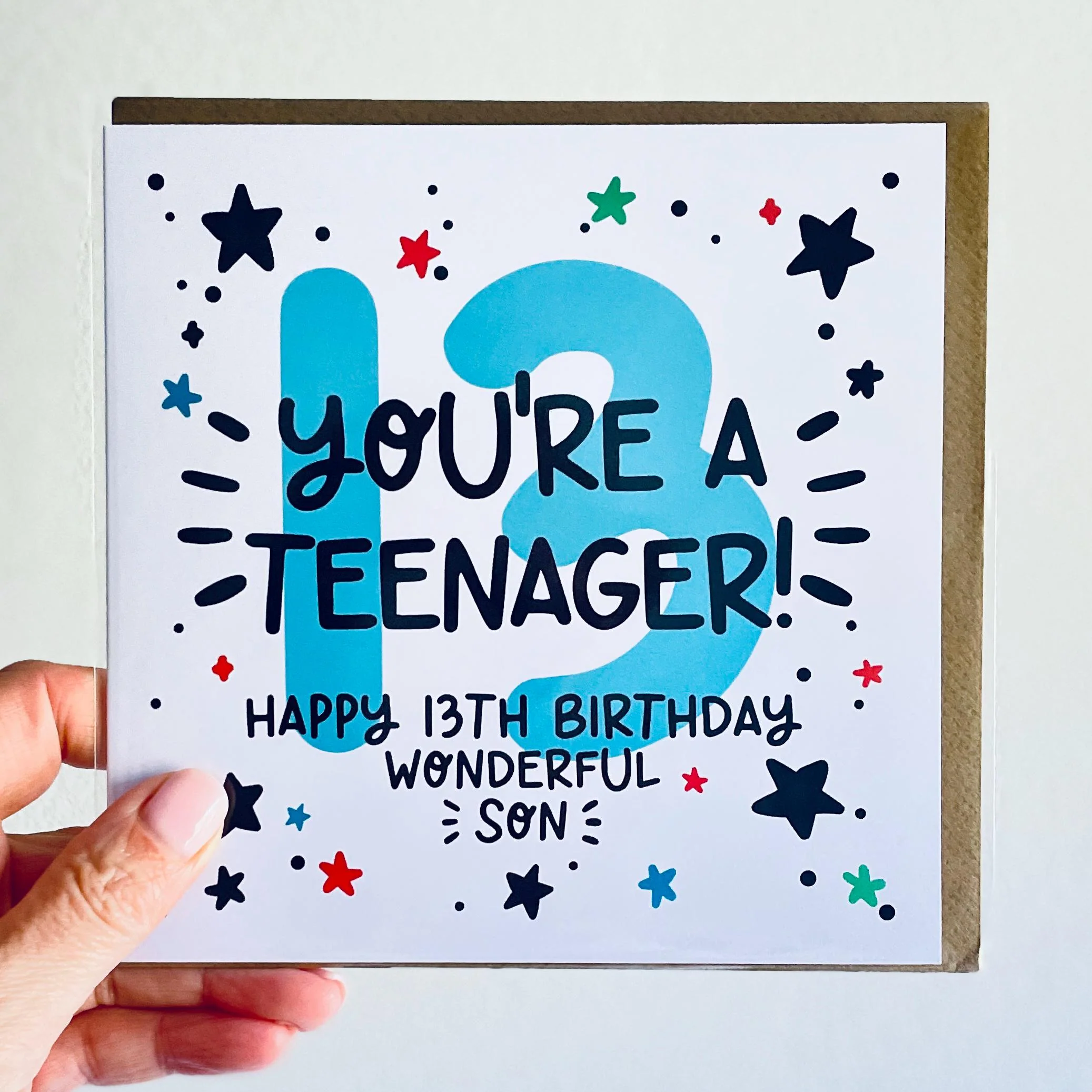 13th Birthday Card for Son You're a Teenager with Kraft Envelope