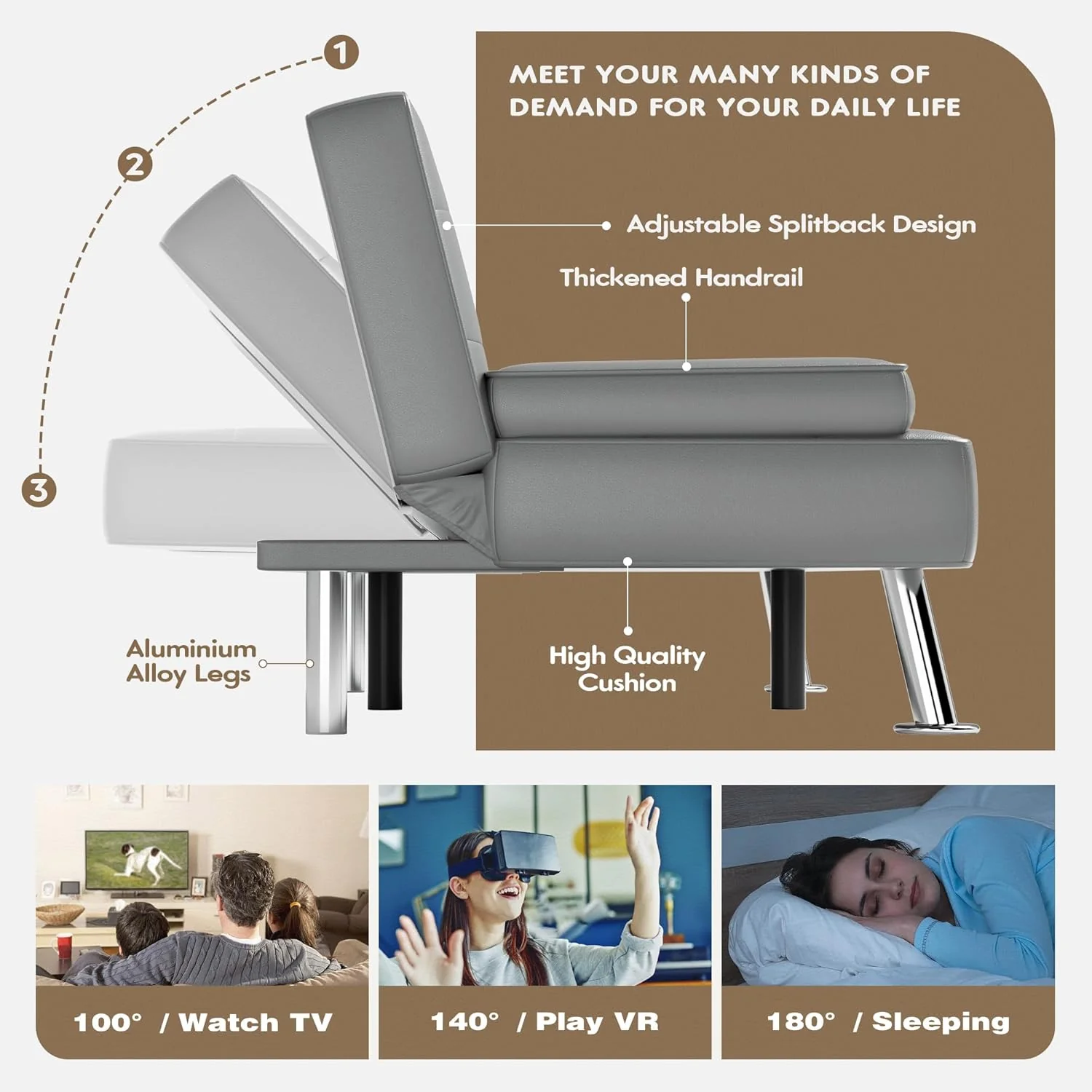 Homall Futon Sofa Bed Leather Futon Couch Removable Armrests Adjustable Recliner Sofa Bed