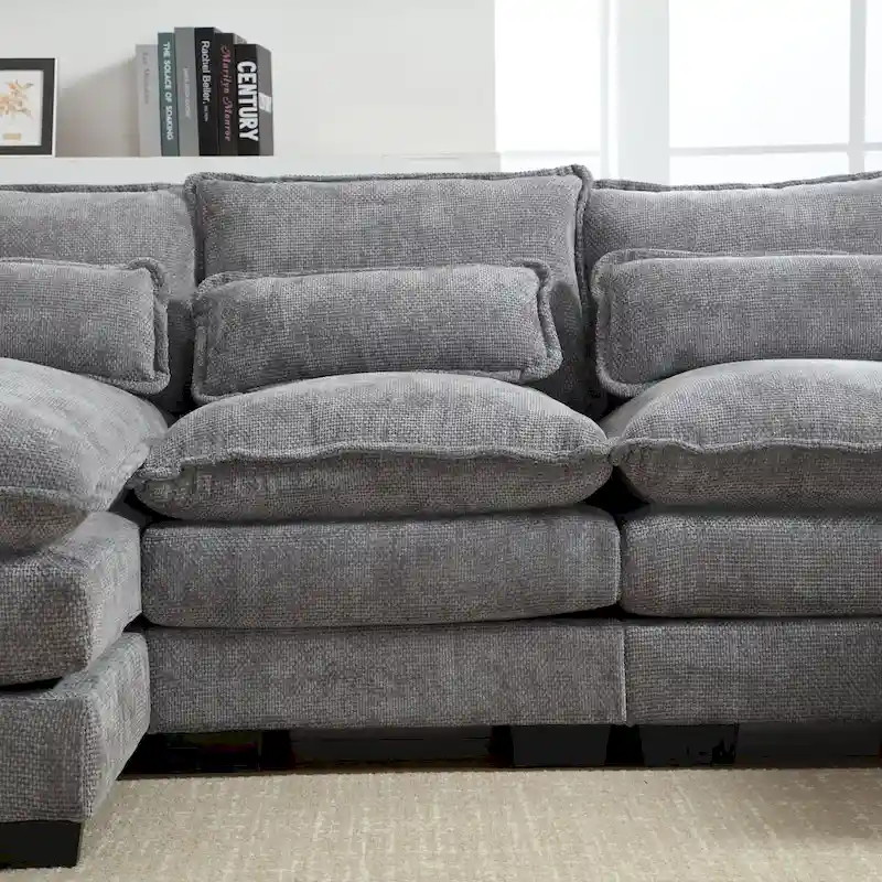 U-Shaped Chenille Sectional Sofa - Reversible Modular Seating