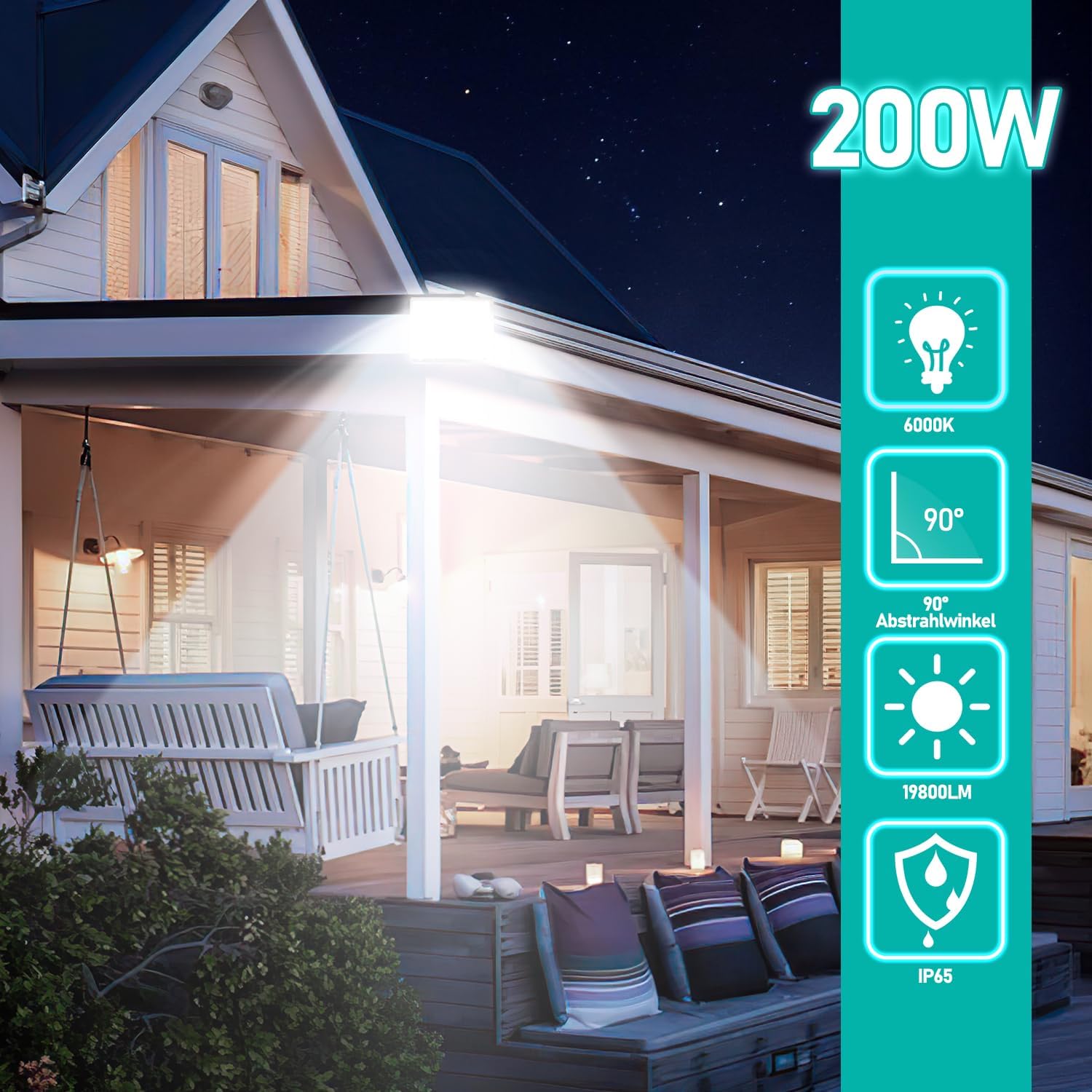 LED Strahler Außen 4x200W, 10x Fluter Aussenstrahler Superhell 19800LM, 6000K Kaltweiß Scheiwerfer Aussen, IP66 Wasserdicht Flutlicht Außenstrahler für Werkstatt, Sportplatz (Kein Stecker)
